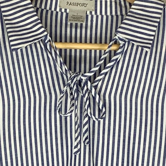 Passport~NWT~Flared Waist~Cropped~3/4 Sleeve~V-neck‎ Women’s Top w/ Collar~Sz Lg - Picture 4 of 12